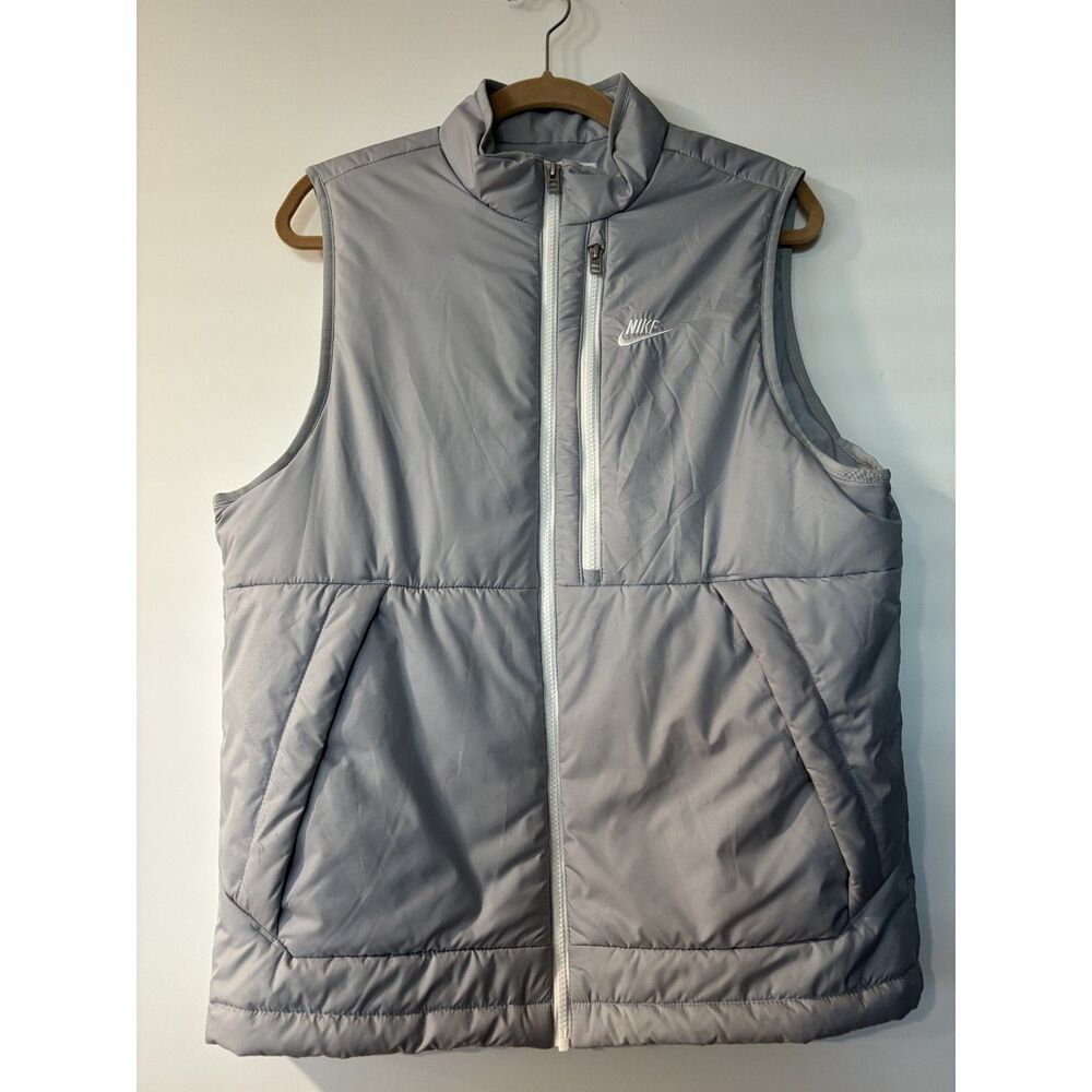 Nike Mens Medium Gray Puffer Vest Full Zip Sleeveless Jacket